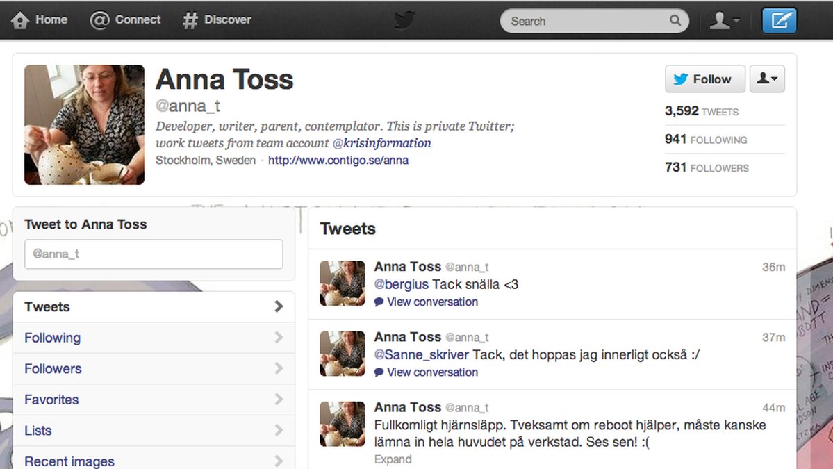 Anna Toss privata twitterkonto.